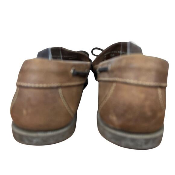 LL Bean Mens Brown Leather Slip On Boat Shoes Loafers Preppy Casual sz 8 EE Wide - Picture 11 of 16